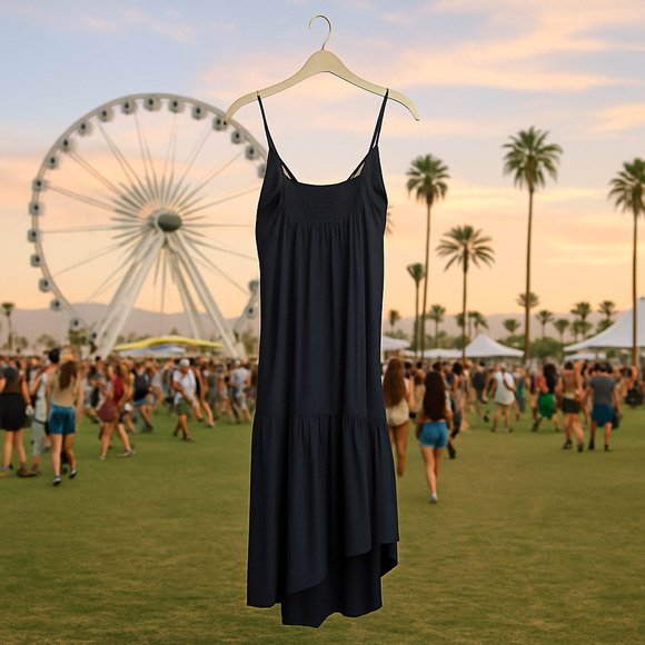 Derek Heart Womens Black Babydoll Maxi Dress Size M Smocked Bodice High Low Hem - Picture 2 of 8